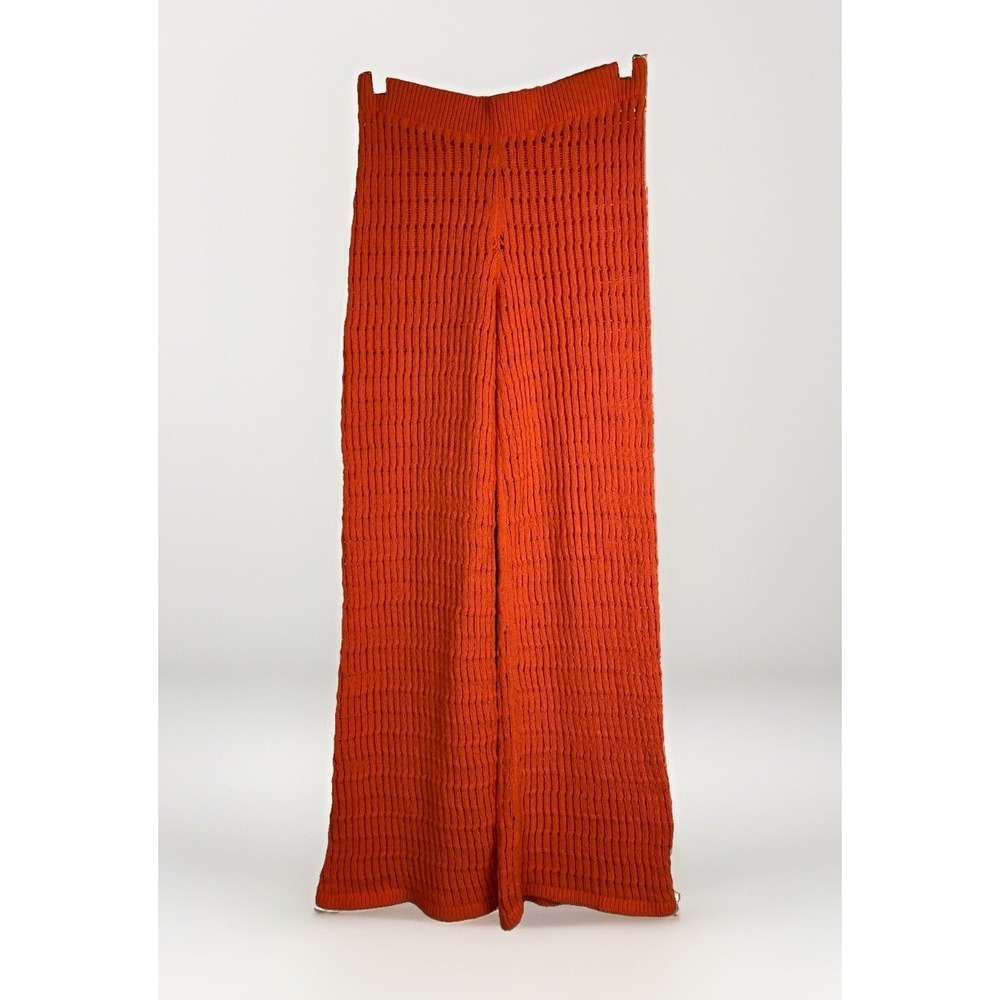 Zara Women's S Orange Ribbed Knit Elastic Waist Flare Leg Pants